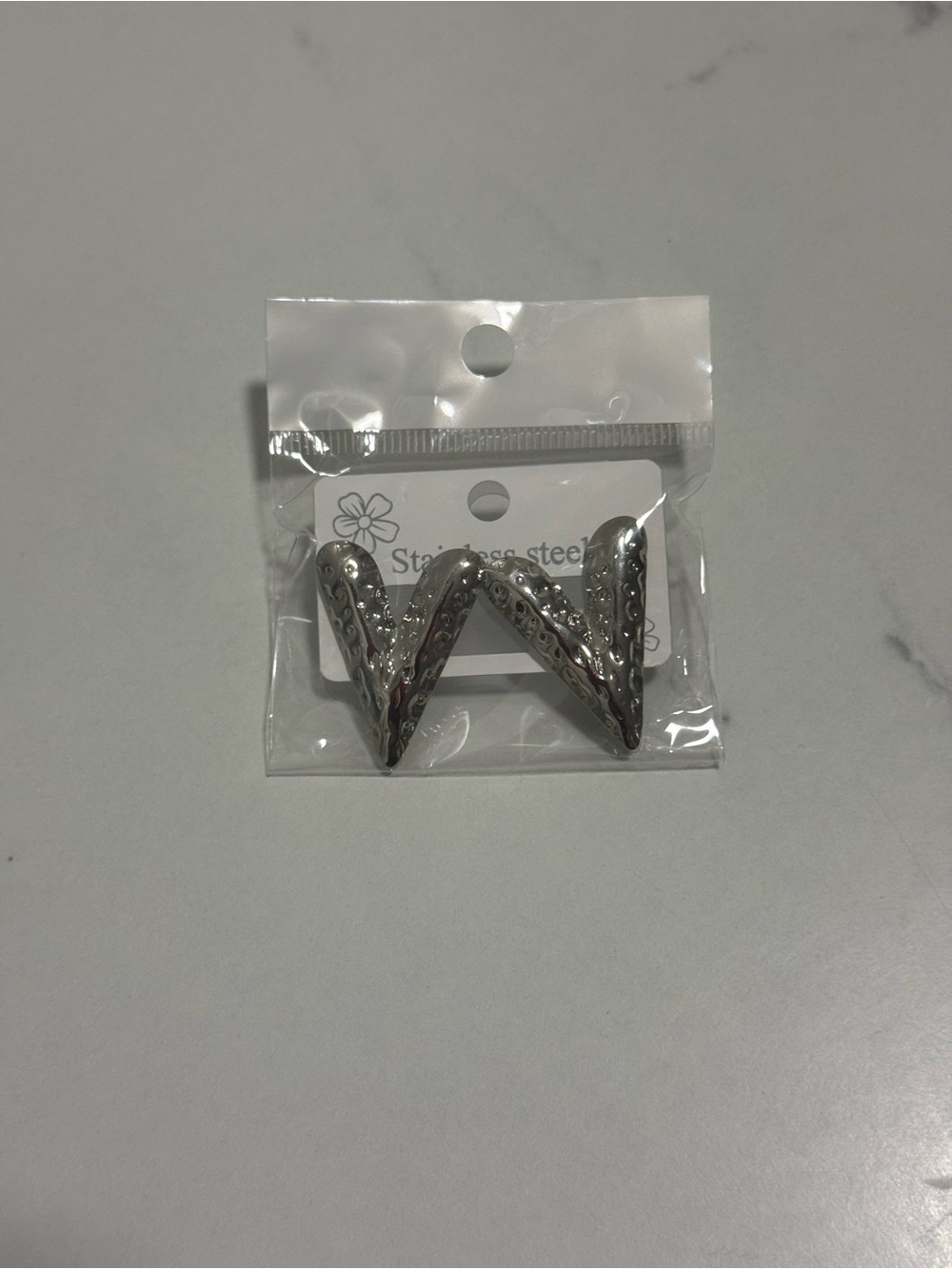 Stainless Steel Silver V-Shaped Stud Earrings - Polished Chevron Style